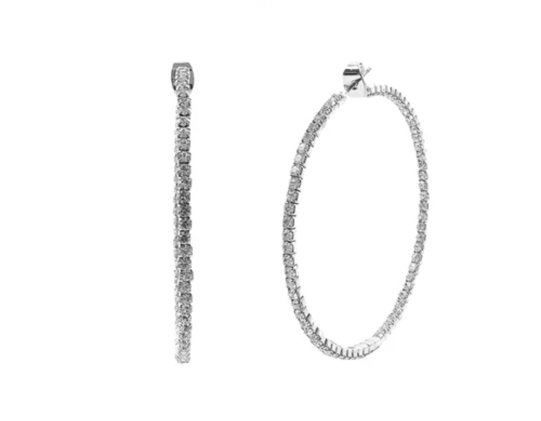 Thin Rhinestone Hoop Earrings