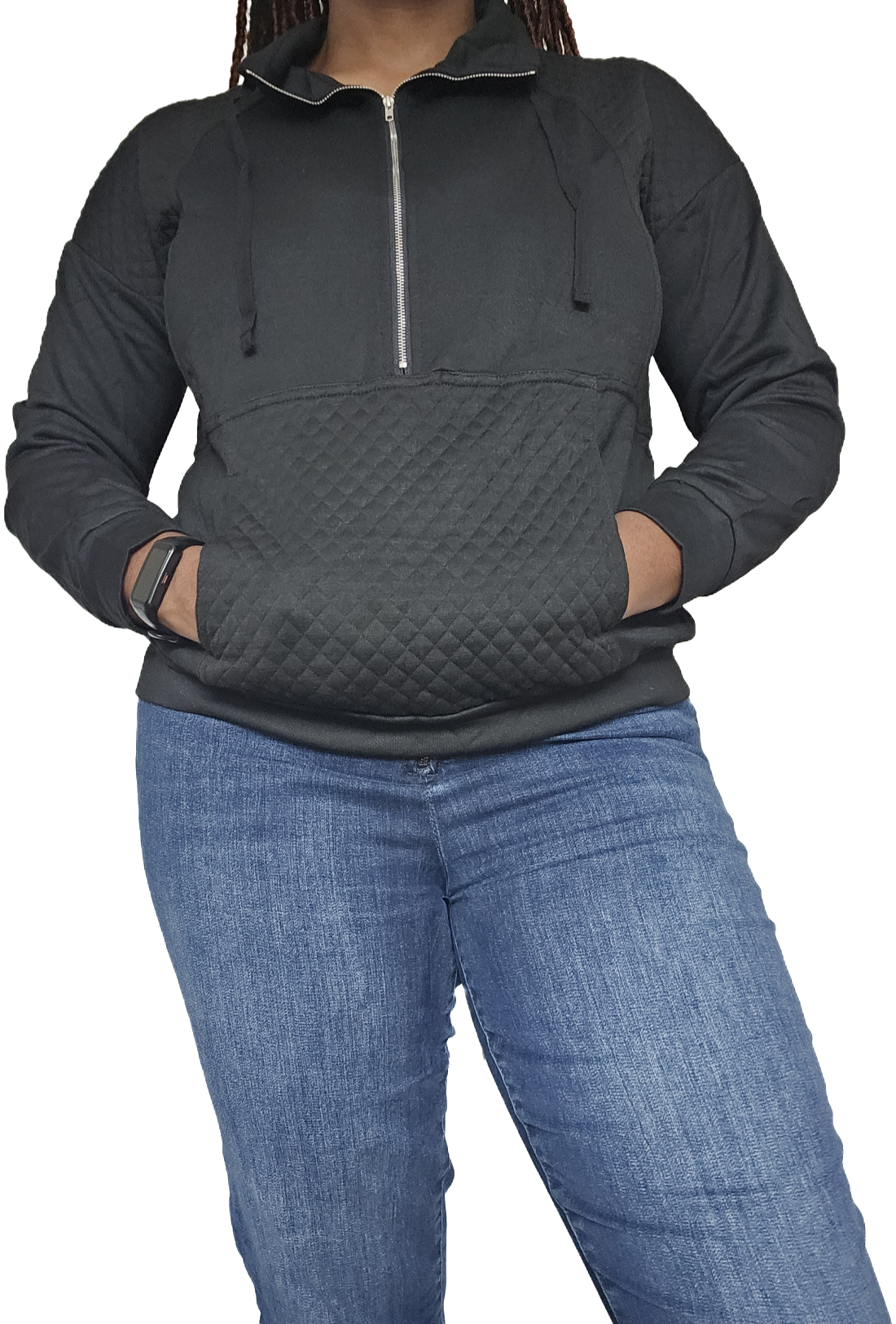 HALF ZIP TEXTURED SWEATSHIRT BLACK