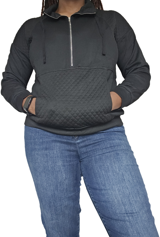 HALF ZIP TEXTURED SWEATSHIRT BLACK