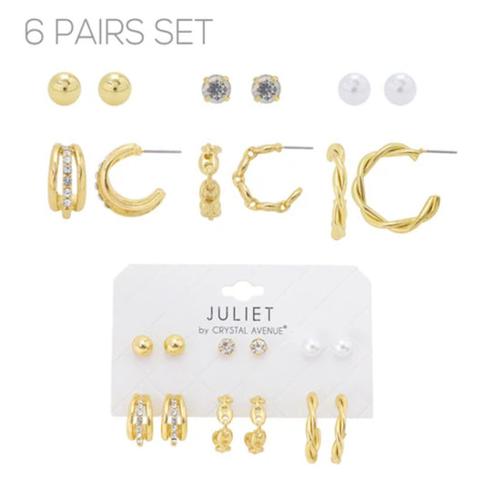 6 Stud and Hoop Earrings Set